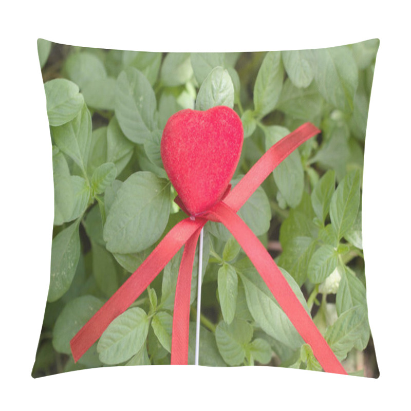 Personality  Red Velvet Heart With A Ribbon Bow On A Stick, Placed On A Bed Of Fresh Green Leaves. Perfect For Valentine's Day, Love, Romance, Or Nature-themed Concepts. Pillow Covers