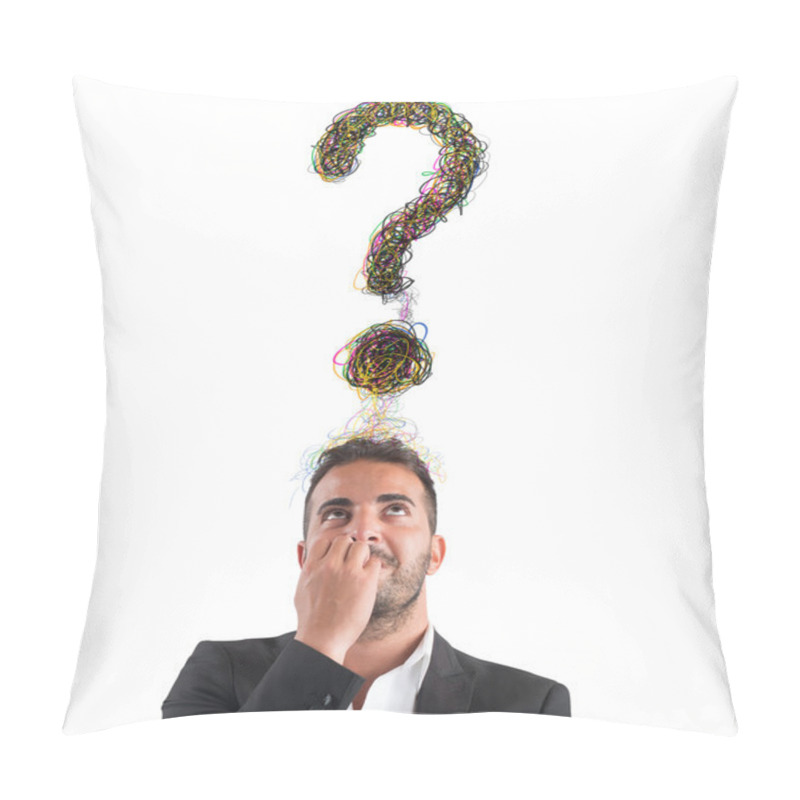 Personality  Businessman With Big Question Mark Pillow Covers