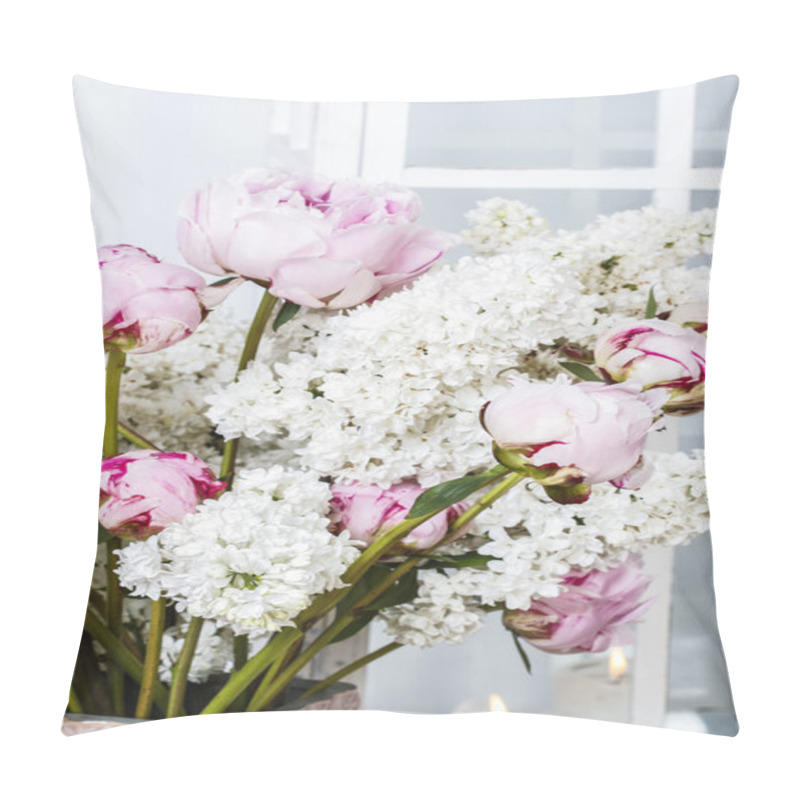 Personality  Bouquet Of Pink Peonies And White Lilacs Pillow Covers