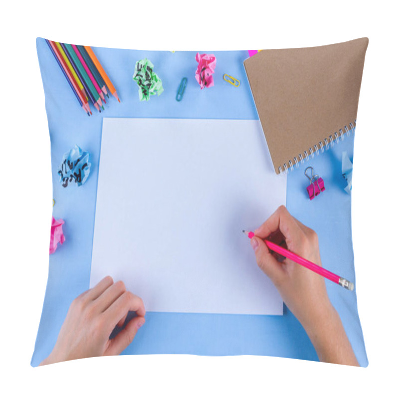 Personality  Creative Space For Texting And Drawing With Female Hands Pillow Covers