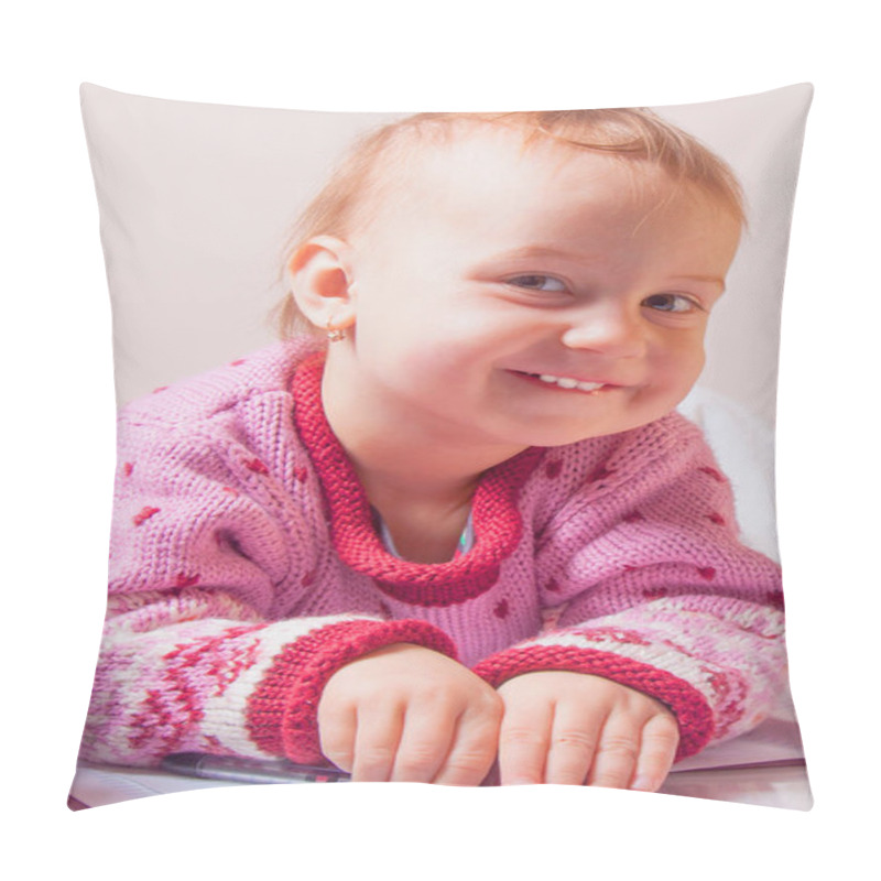 Personality  Happy Baby Girl Laughing. Cheerful Child Smiling. Pillow Covers