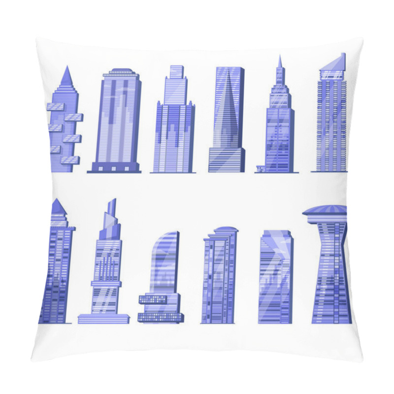 Personality  Building Skyscraper Vector City Skyline And Business Officebuilding Of Commercial Company And Build Architecture In In Cityscape Set Illustration Isolated On White Background Pillow Covers