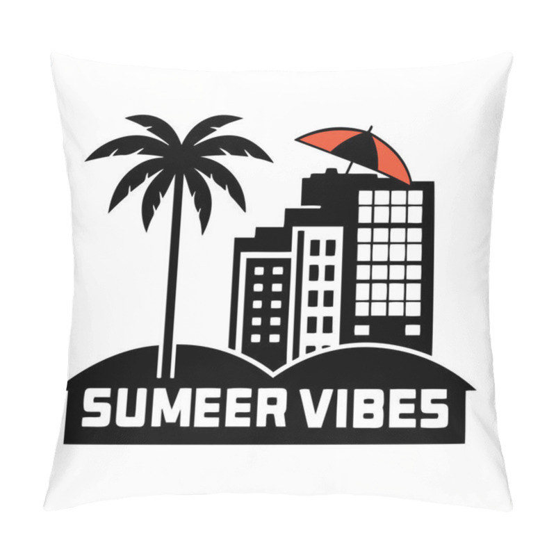 Personality  Summer Vibes Hotel Logo, Palm Tree, Sunshade, And Cityscape In Circle - Perfect For Travel Branding Pillow Covers