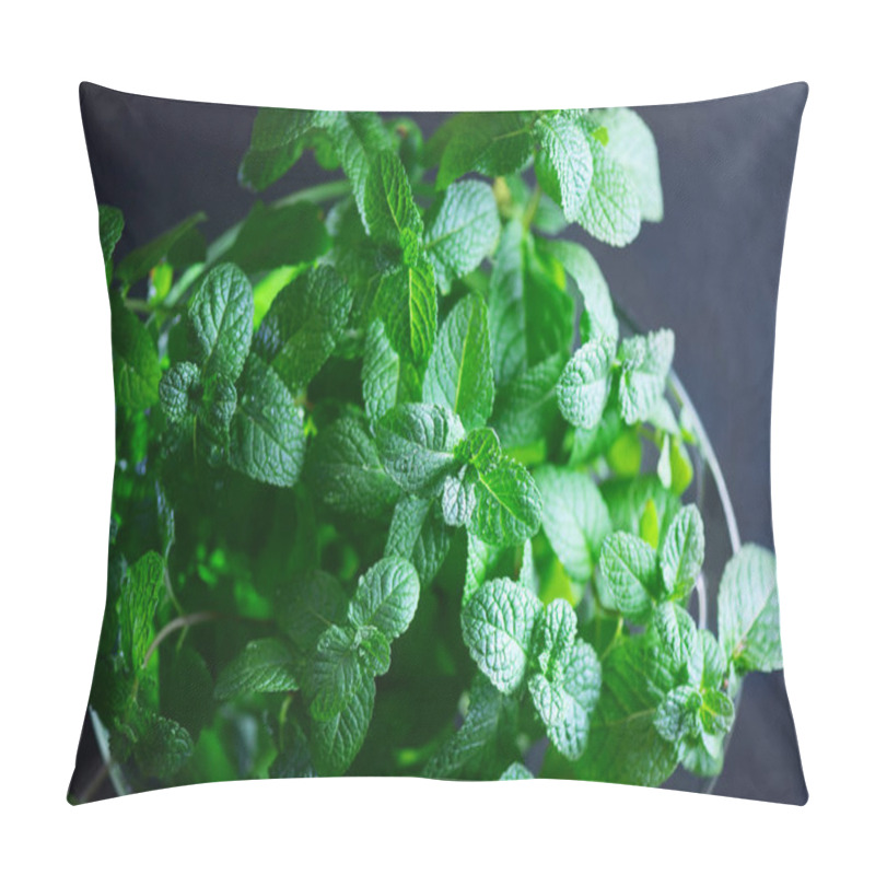 Personality  Close View Of Fresh Mint Leaves Background  Pillow Covers