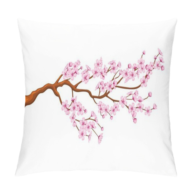 Personality  Cartoon Cherry Bloom, Chinese New Lunar Year Item. Isolated Vector Blooming Sakura Branch, Adorned With Beautiful Pink Blossoms Symbolizing Renewal Of Nature And The Ephemeral Beauty Of Life Pillow Covers