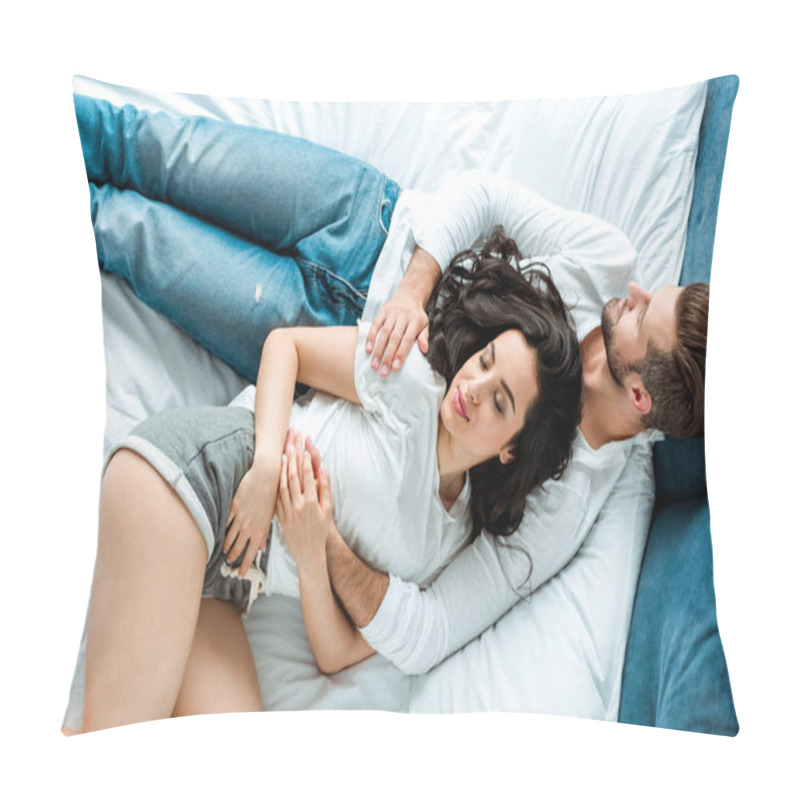 Personality  Top View Of Girlfriend Sleeping Near Boyfriend In Bed Pillow Covers