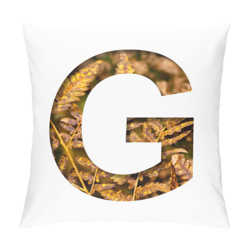 Personality  The Letter G Is Cut From White Paper With Autumn Fern Leaves Background, Late Autumn Font Or Alphabet. Collection Of Decorative Fonts. Pillow Covers