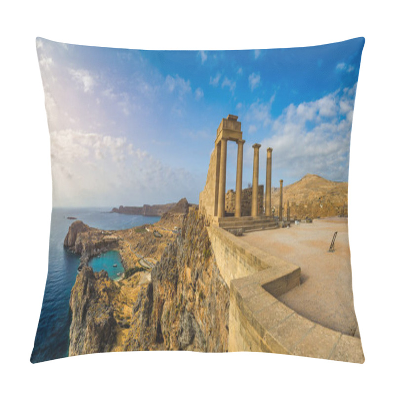 Personality  Ruins Of Acropolis Of Lindos View, Rhodes, Dodecanese Islands, Greek Islands, Greece. Acropolis Of Lindos, Ancient Architecture Of Rhodes, Greece.  Pillow Covers