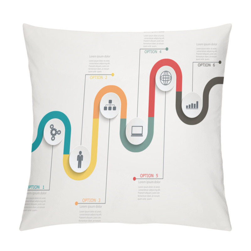 Personality  Road Infographic Timeline With Icons, Stepwise Structure Pillow Covers