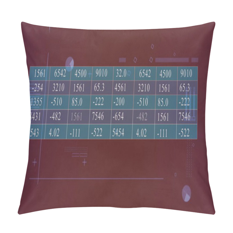 Personality  Data Table With Numerical Values Over Red Background With Geometric Shapes Image. Analytics, Technology, Statistics, Chart, Numbers, Information Pillow Covers