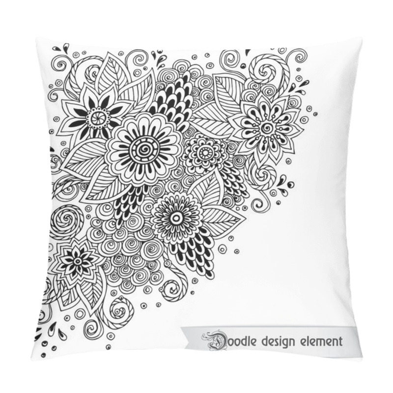 Personality  Floral Retro Doodle Black And White Pattern  In Vector. Pillow Covers