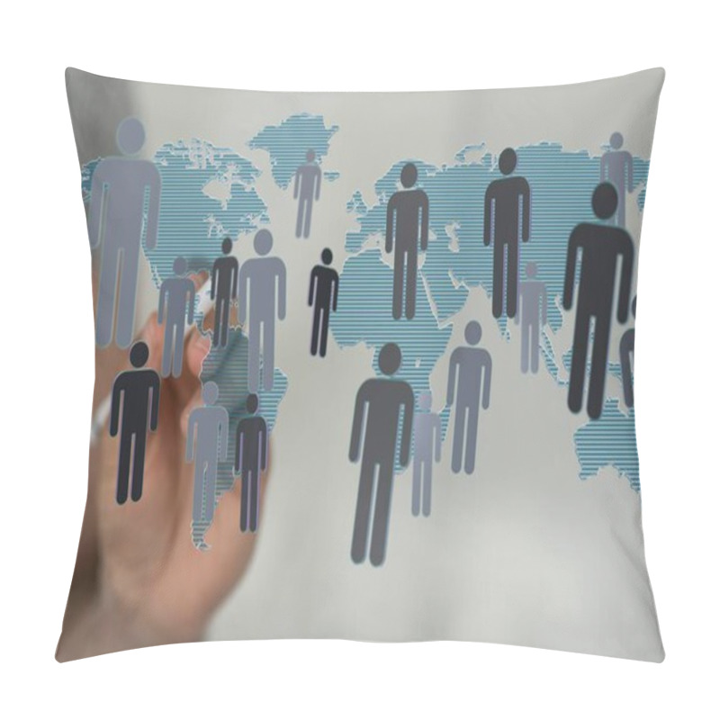 Personality  Digital Hologram Of The Earth With Satellites On Orbit. Digital Globe With Statistics Data Pillow Covers