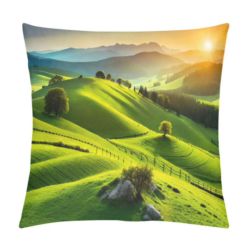 Personality  Beautiful Landscape With Green Hills And Mountains Pillow Covers