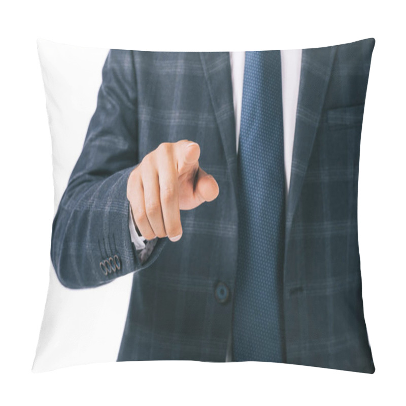 Personality  Partial View Of Businessman Gesturing Isolated On White Pillow Covers