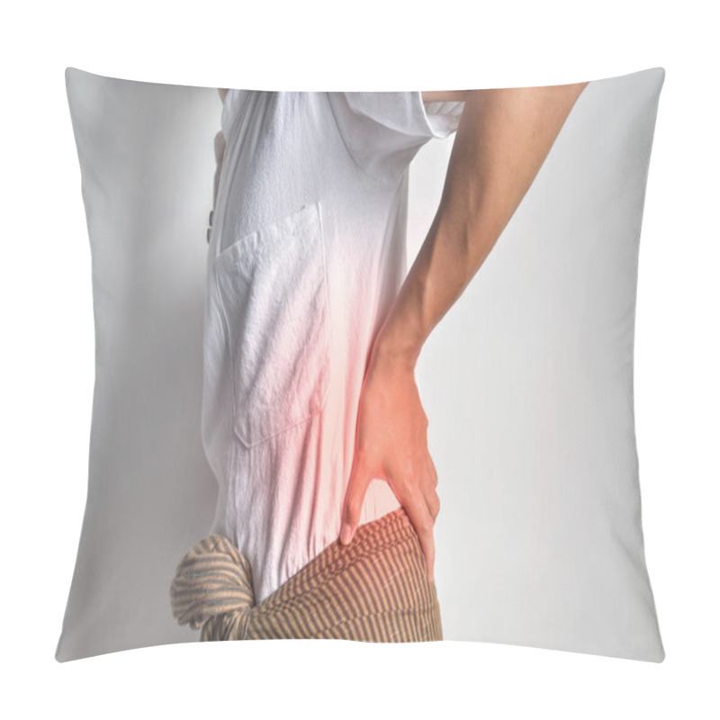 Personality  Asian Young Man Suffering From Back And Loin Pain. It Can Be Caused By Renal Stone. Pillow Covers