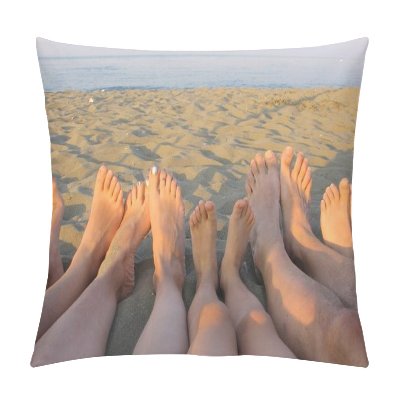 Personality  Family On The Shore Of The Sea On The Beach With Children And Pa Pillow Covers