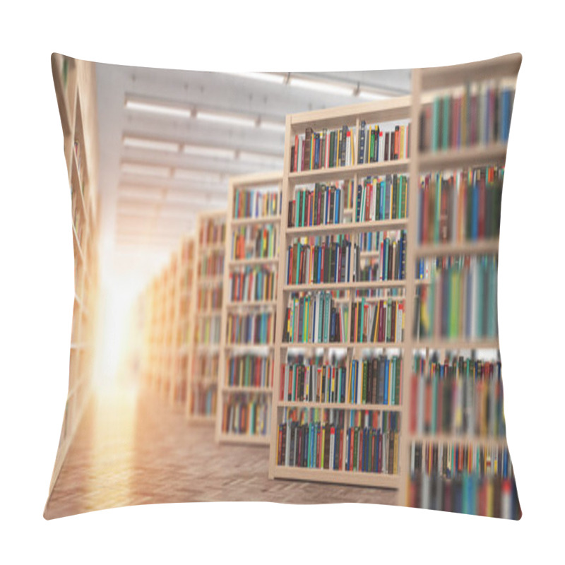 Personality  Library. Bookshelves With Books And Textbooks. Learning And Education Concept. 3d Illustration Pillow Covers