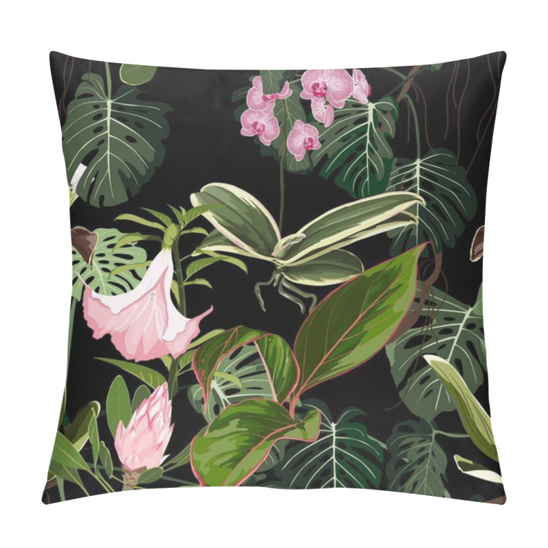 Personality  Exotic Flowers Pattern. Many Kind Of Exotic Tropical Flowers And Leaves In Summer Print. Hawaiian T-shirt And Swimwear Tile.  Hypernatural Botanic Design. Pillow Covers