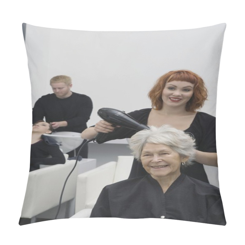 Personality  Stylist Blow-drys Elderly Woman's Hair Pillow Covers