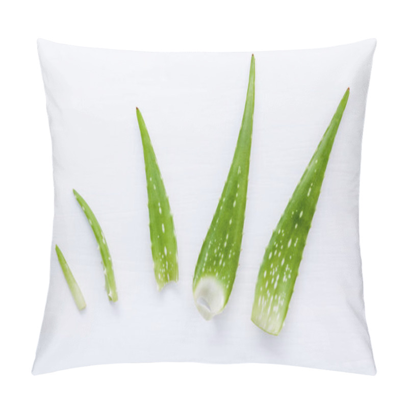 Personality  Different Size Of Aloe Vera Leaves On White Wooden Background. S Pillow Covers