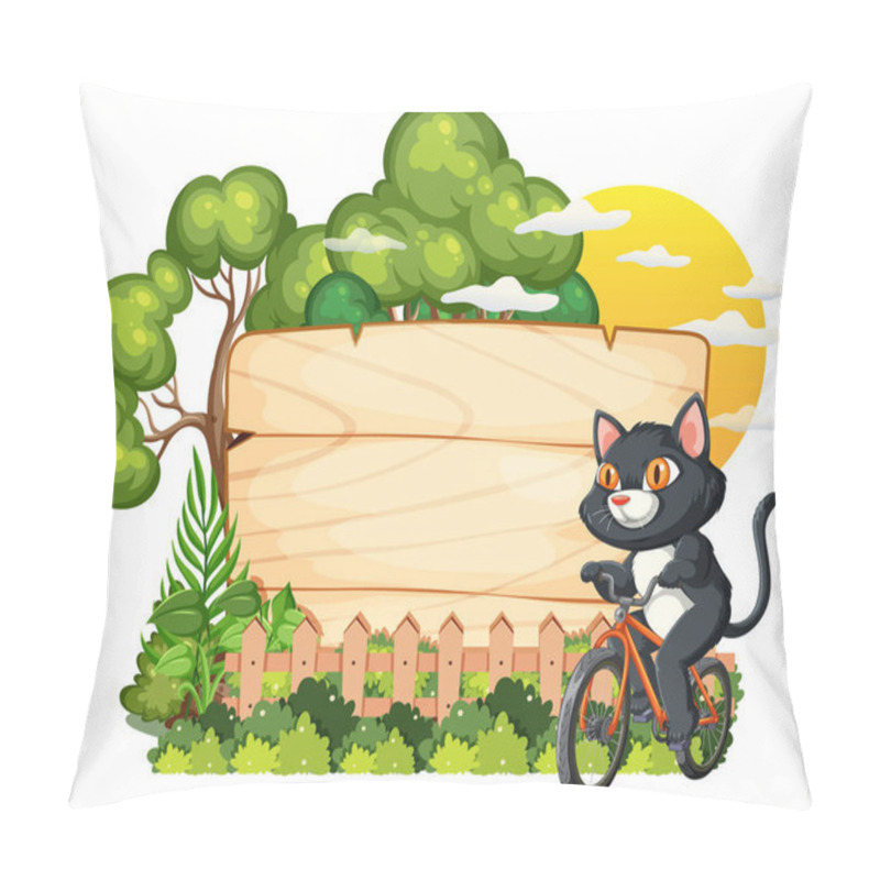 Personality  A Cheerful Cat Rides A Bike Near Trees Pillow Covers