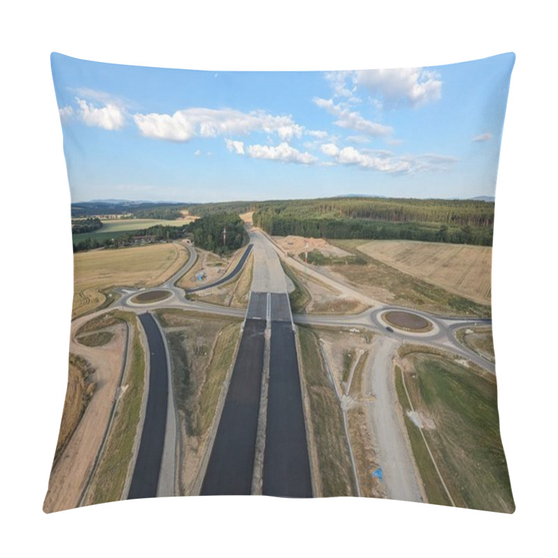 Personality  Construction Of New Highway,speed Road Construction Work With Bridges And Modern Infrastructure,Czech Republic-Europe Highway Ceske Budejovice Aerial Panorama Landscape View-civil Engineering Pillow Covers