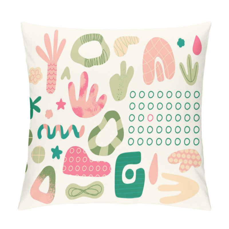 Personality  Set Of Abstract Elements Of Various Shapes And Doodles. Vector Trendy Hand Drawing Objects For Design. Pink, Green, Pastel Colors. Pillow Covers