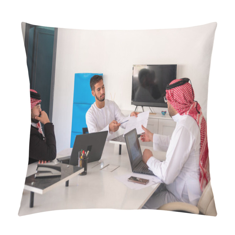 Personality  Arab Males In Meeting During Work With Copy Space Pillow Covers