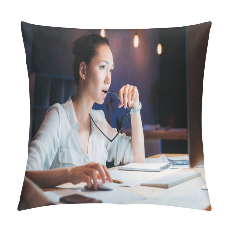 Personality  Businesswoman Working Late In Office  Pillow Covers