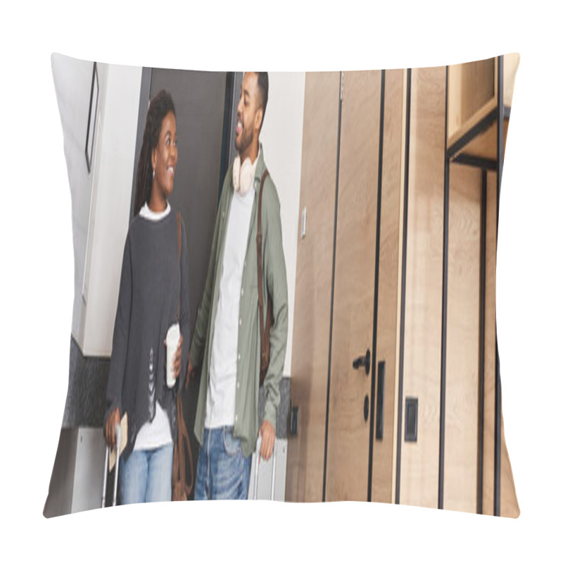 Personality  A Joyful Couple Shares A Moment Of Love And Laughter In Their Hotel Room, Savoring Each Others Company. Pillow Covers