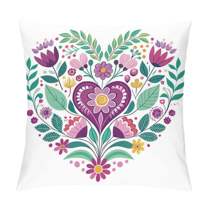 Personality  Vibrant Heart Illustration Made Of Flowers And Leaves Pillow Covers