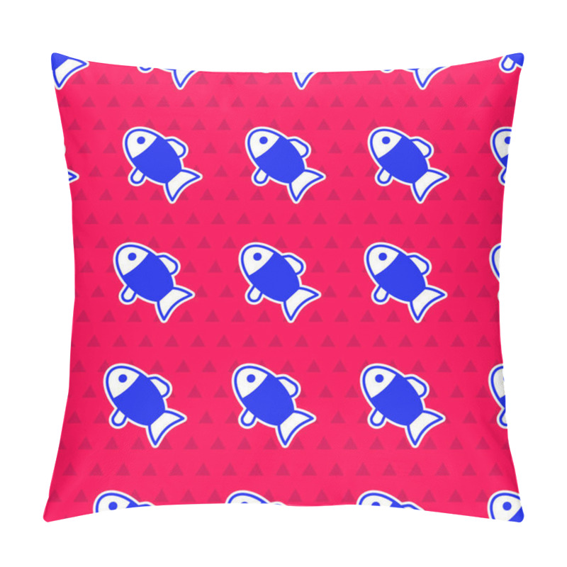 Personality  Blue Fish Icon Isolated Seamless Pattern On Red Background.  Vector Pillow Covers