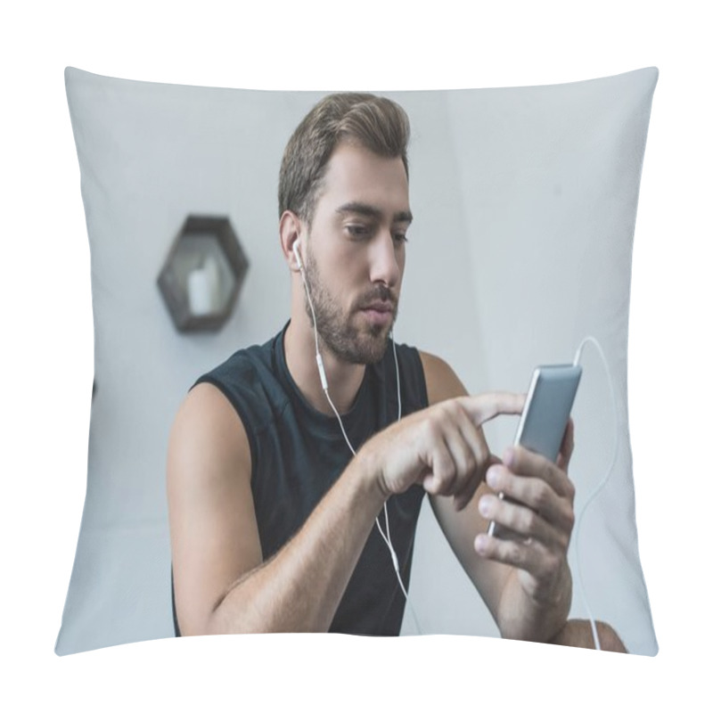 Personality  Athletic Man Using Smartphone Pillow Covers