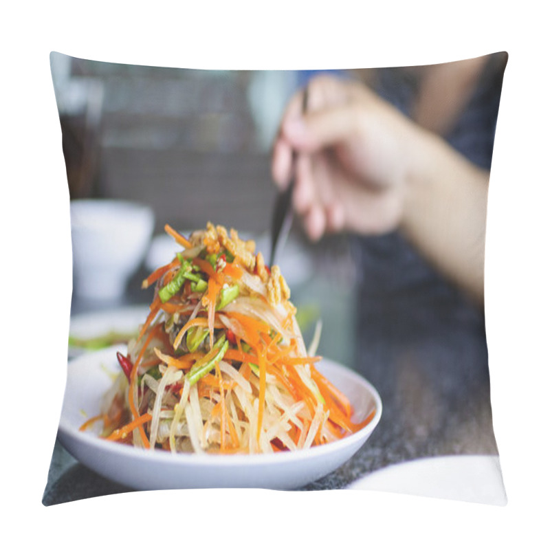 Personality  Som Tam Thai - Thai Green Papaya Salad With Peanuts. Pillow Covers