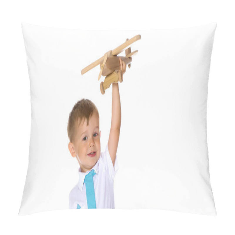 Personality  Little Boy Playing With Wooden Plane Pillow Covers