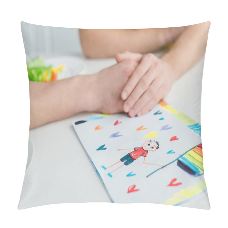 Personality  Cropped View Of Homosexual Men Holding Hands Near Drawing With Lgbt Flag  Pillow Covers