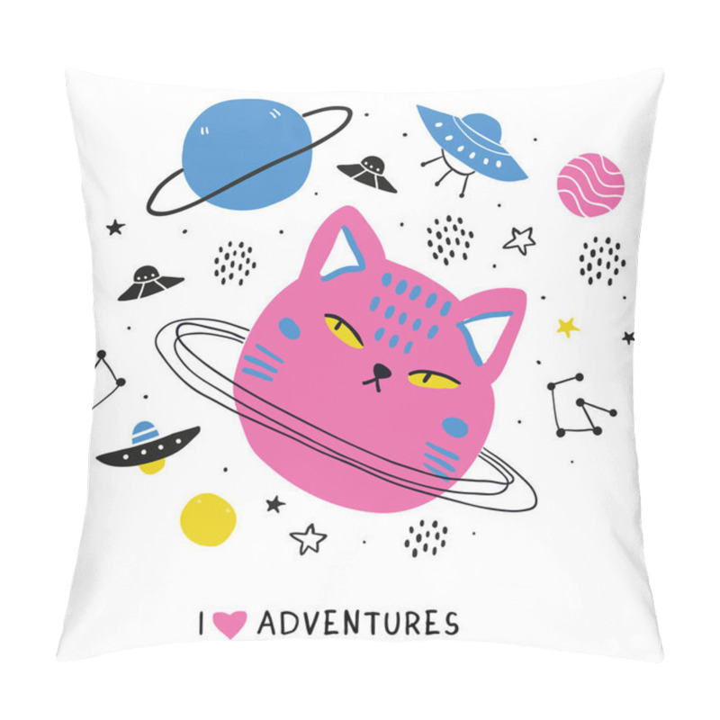 Personality  Set On A Space Theme With Doodle Alien Astro Cat Pillow Covers