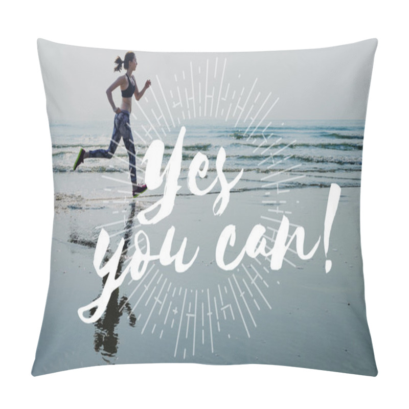 Personality  Woman In Leggings Running On Beach Pillow Covers