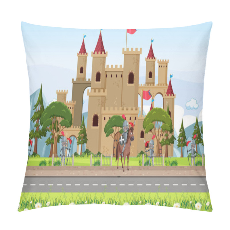 Personality  Knights In Front Of Castle Illustration Pillow Covers