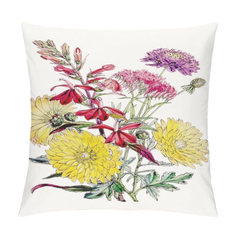 Personality  Botanical Flower Illustration. Exquisite Botanical Bouquet Showcasing Diverse Floral Species, Celebrating Biodiversity And Ecological Harmony Pillow Covers