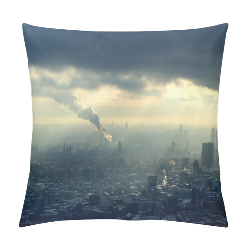 Personality  Beautiful Winter Photo Of Moscow Panorama With Landmarks From Above At Sunset Pillow Covers