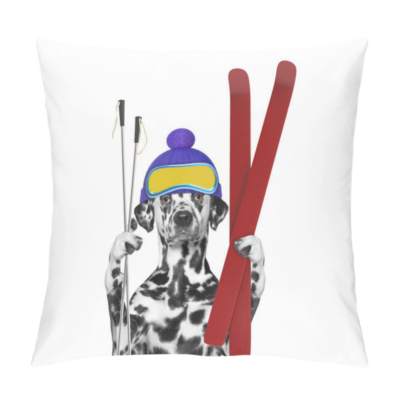 Personality  Winter Dog Ski -- Isolated On White Pillow Covers