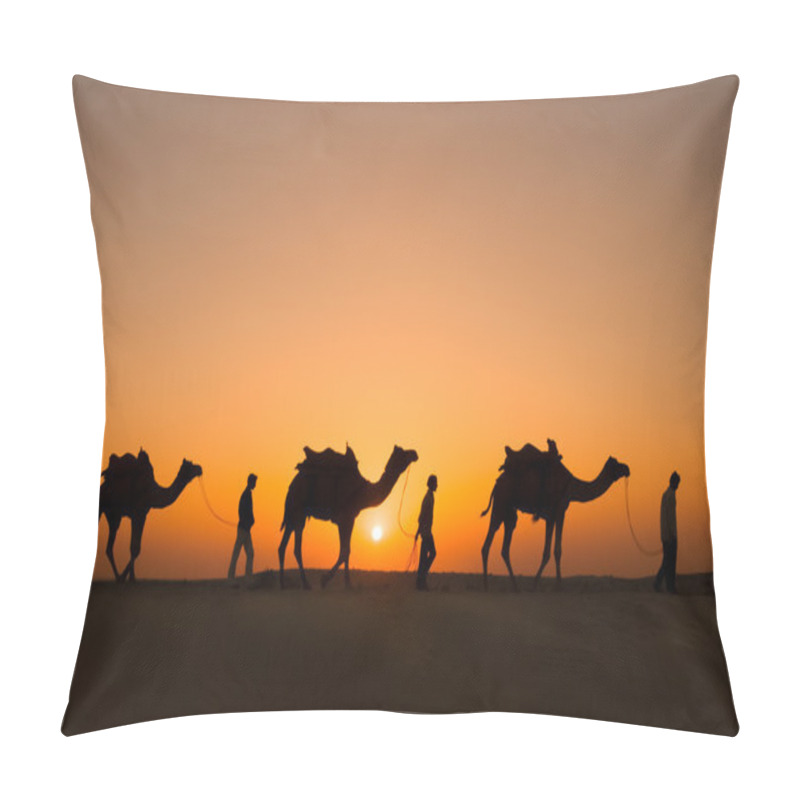 Personality  Silhouette Camels In Thar Desert Pillow Covers