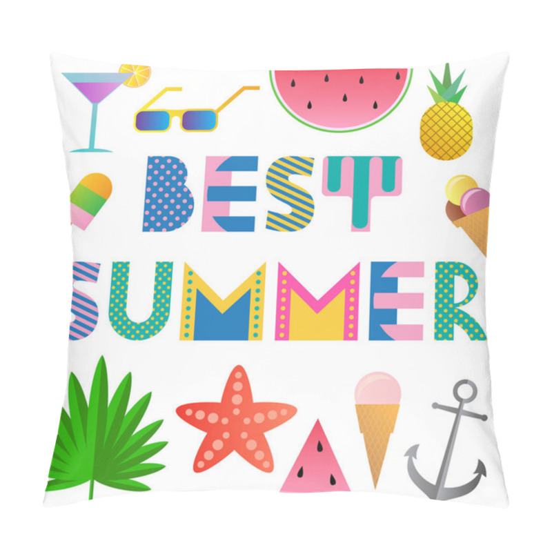 Personality  Best Summer. Trendy Geometric Font In Memphis Style Of 80s-90s. Text And Elements Isolated On A White Background. Pillow Covers