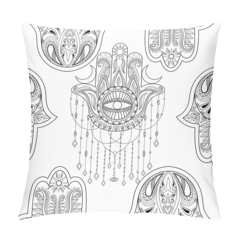 Personality  Hamsa Hand Seamless Pattern, Vector Illustration. Hand Drawn Sym Pillow Covers