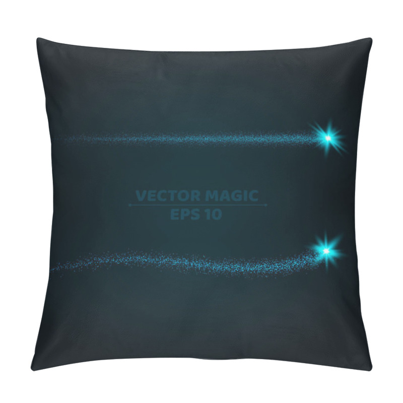 Personality  Magical Blue Stripes Of Bright And Small Particles On A Dark Background. Shining Stars In Motion. Pattern Of Highlights. A Flying Comet. Vector Illustration. Bright Flashes Pillow Covers