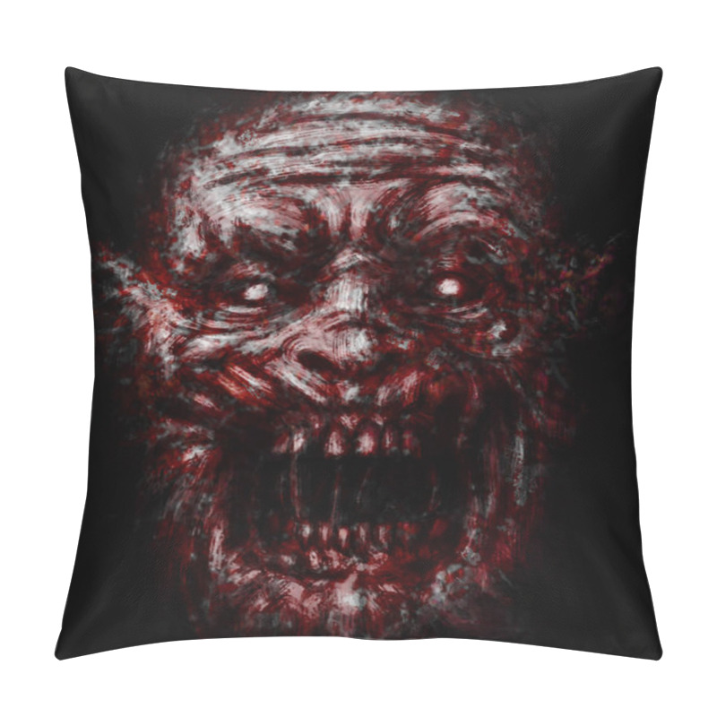 Personality  Scary Zombie Bloody Face On Black Background. Illustration In Horror Genre. Pillow Covers