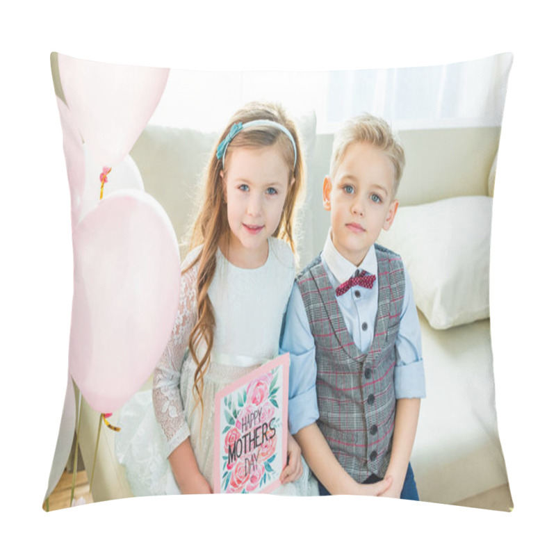 Personality  Siblings Holding Mothers Day Card  Pillow Covers