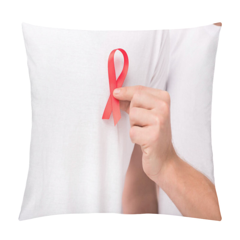 Personality  Man Attaching Aids Ribbon On T-shirt Pillow Covers