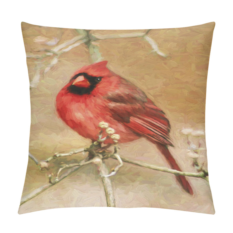 Personality  Impressionistic Art Of A Male Northern Cardinal Sitting In Dogwood Tree In Winter Pillow Covers